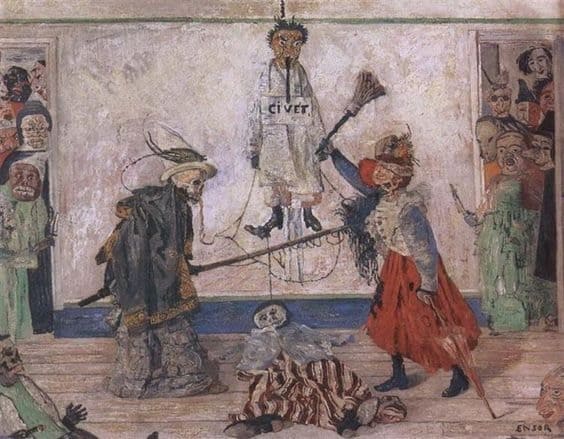 Petites nouvelles russes - James Ensor, Squelette se disputant un pendu,1891